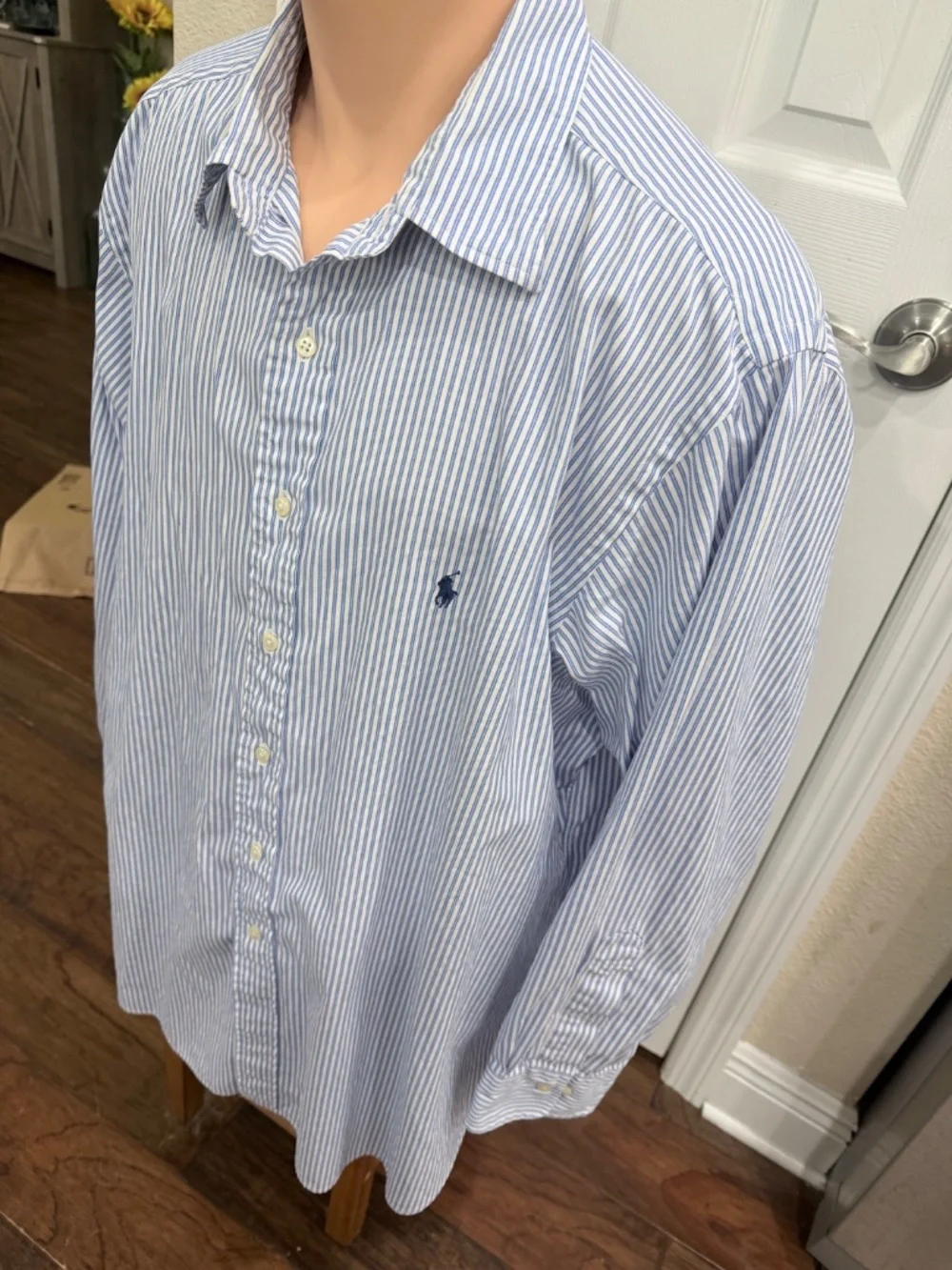 Polo Ralph Lauren Lowell Dress Shirt Mens 18 32/33 Blue Stripe 100% Cotton